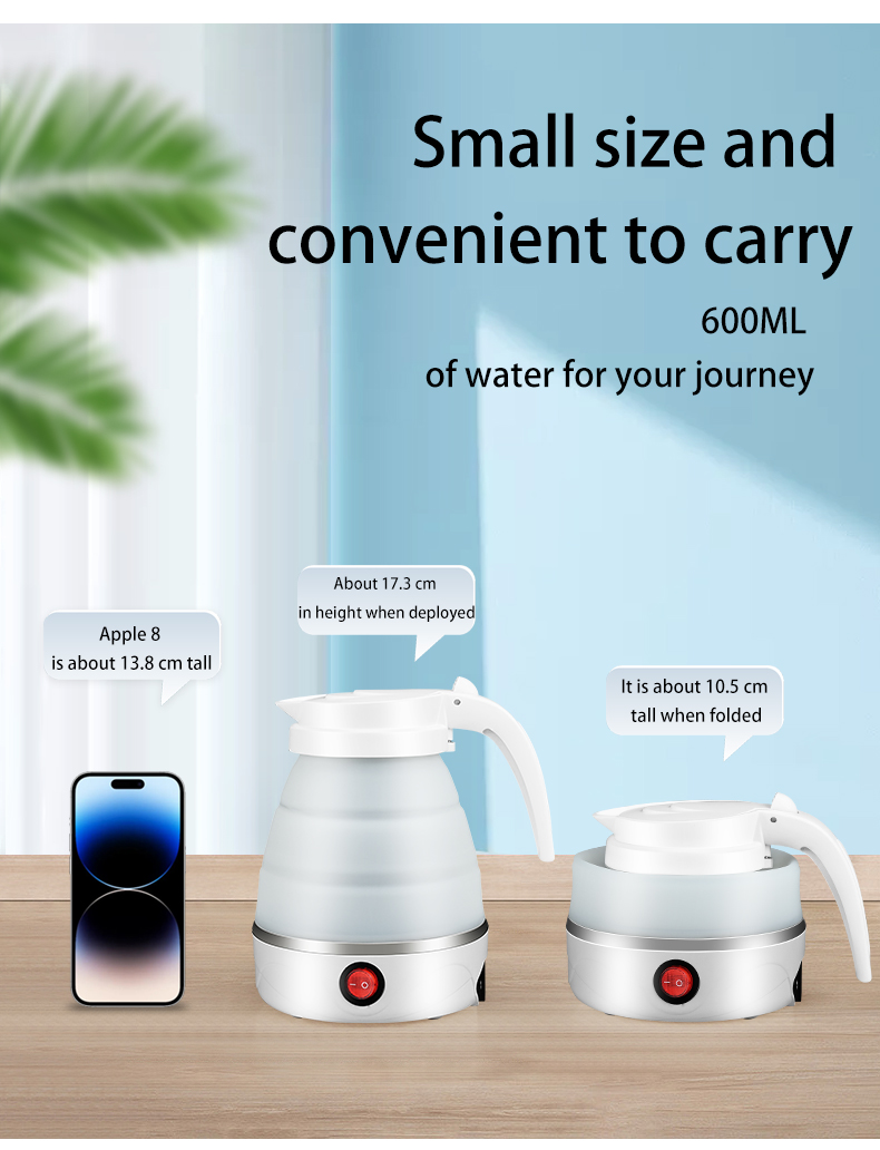 Bouilloire Électrique Pliable et Portable, Silicone et Acier Inoxydable