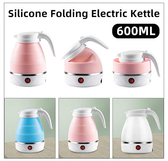 Bouilloire Électrique Pliable et Portable, Silicone et Acier Inoxydable